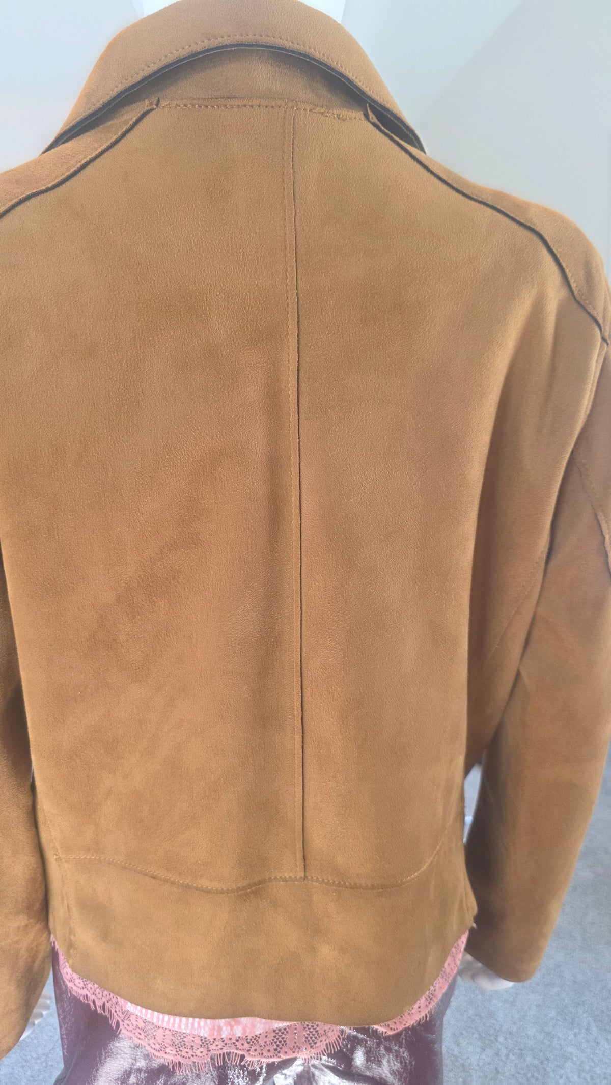 H&M Cognac Brown Faux Suede Moto Jacket – Size 12 NWT