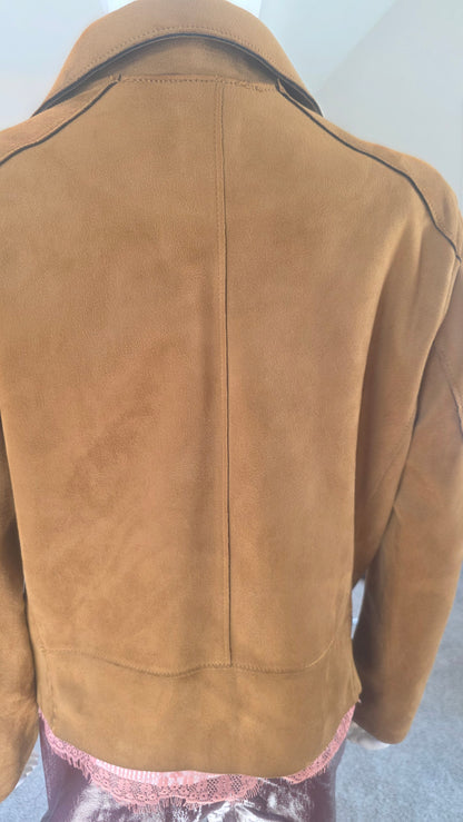 H&M Cognac Brown Faux Suede Moto Jacket – Size 12 NWT