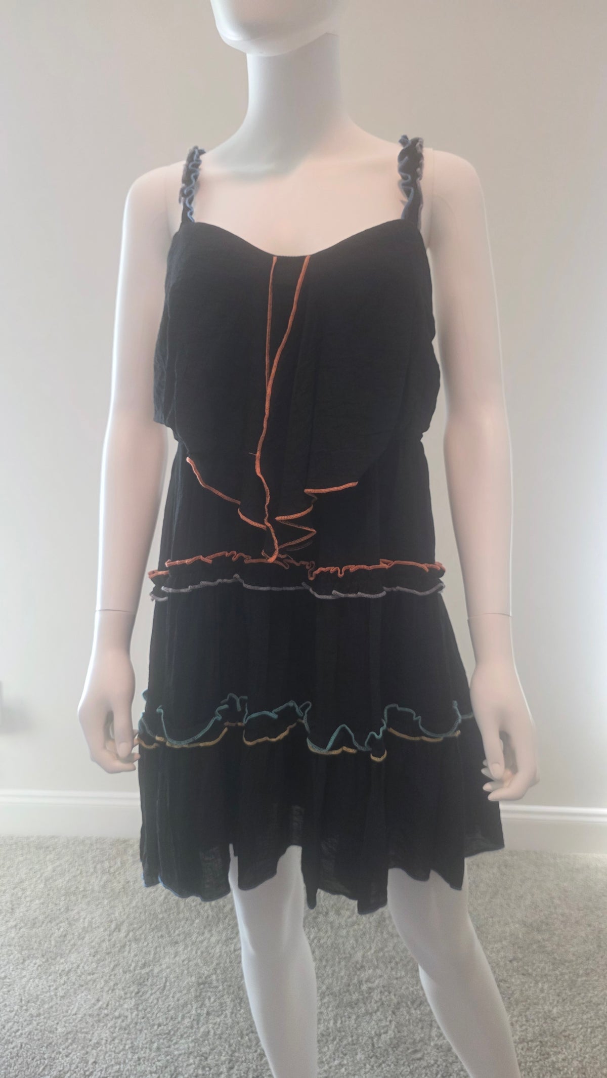 Entro Black Ruffle Mini Dress with Contrast Trim – Size L