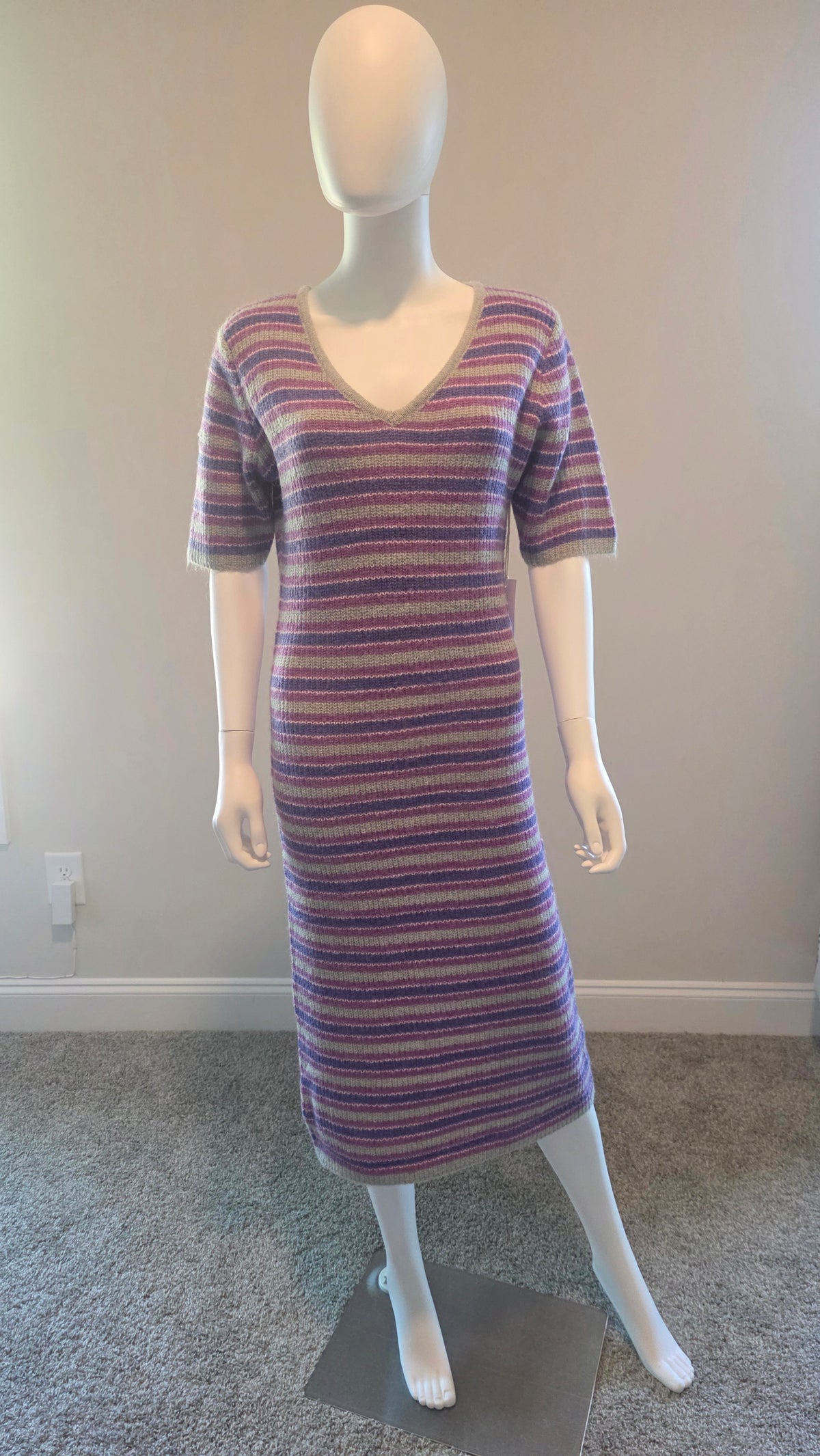 Lumiere Purple Striped Ribbed Knit Midi Dress