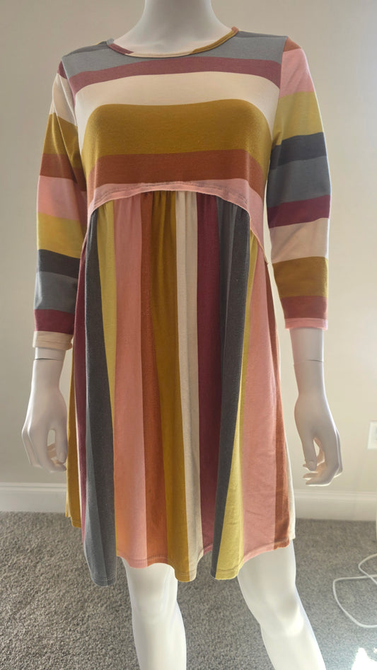 Entro Multicolor Striped Empire-Waist Dress – Size XL
