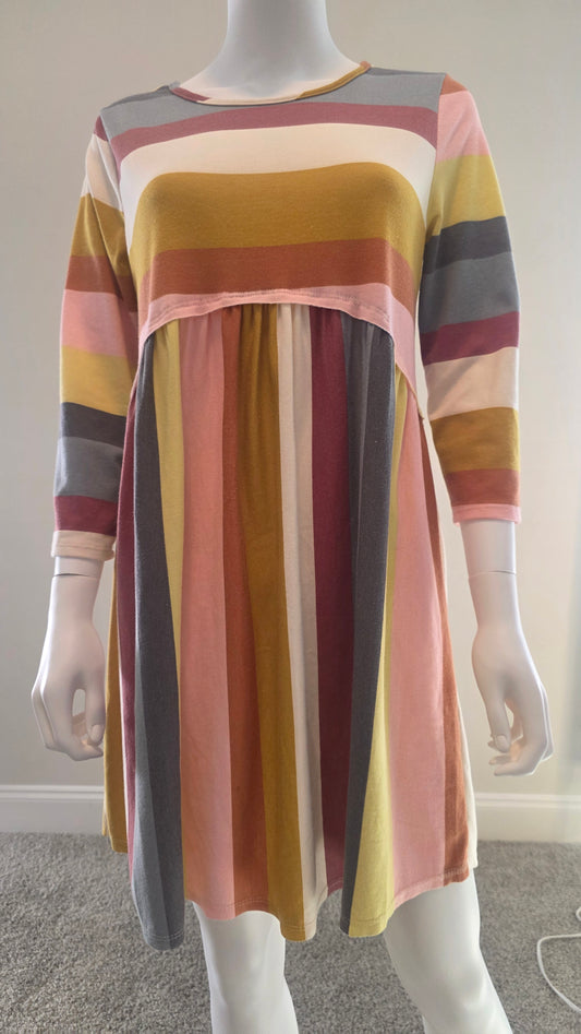 Entro Multicolor Striped Empire-Waist Dress – Size XL