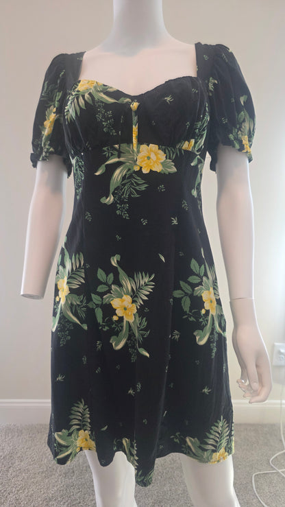 Urban Outfitters Black Floral Puff Sleeve Mini Dress – Size L