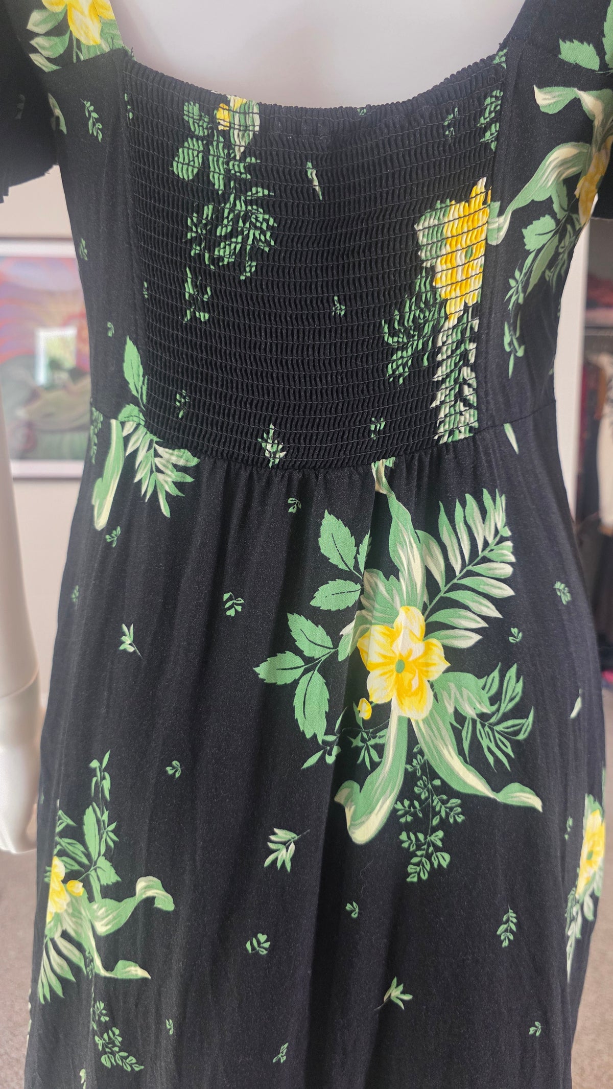 Urban Outfitters Black Floral Puff Sleeve Mini Dress – Size L