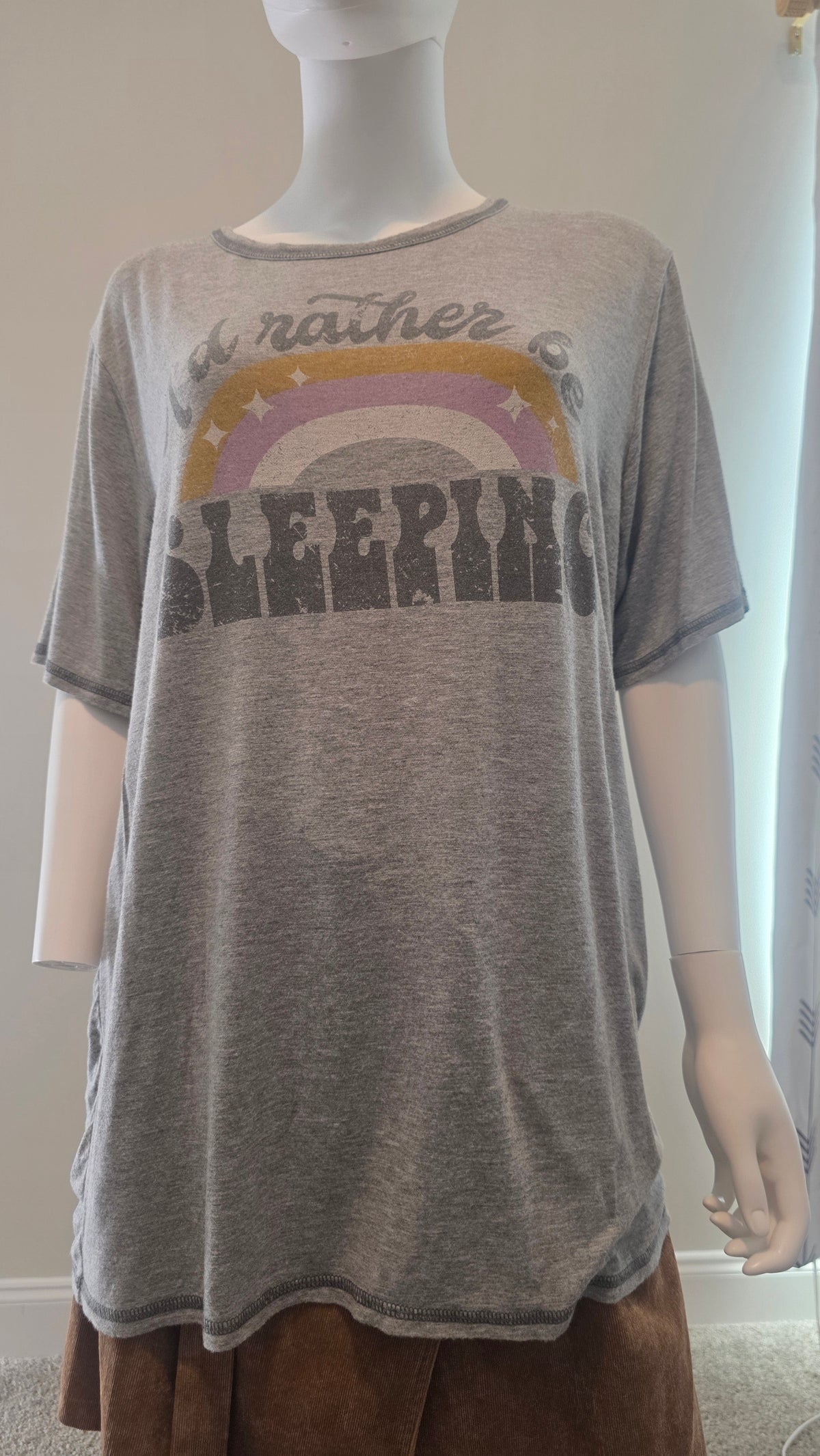 Alter’d State “I’d Rather Be Sleeping” Graphic Tee – Gray – Size L