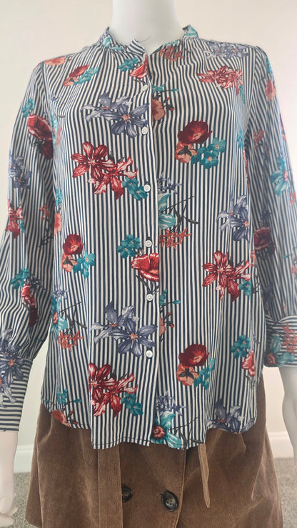 LOFT Floral Stripe Button-Front Blouse – Size S