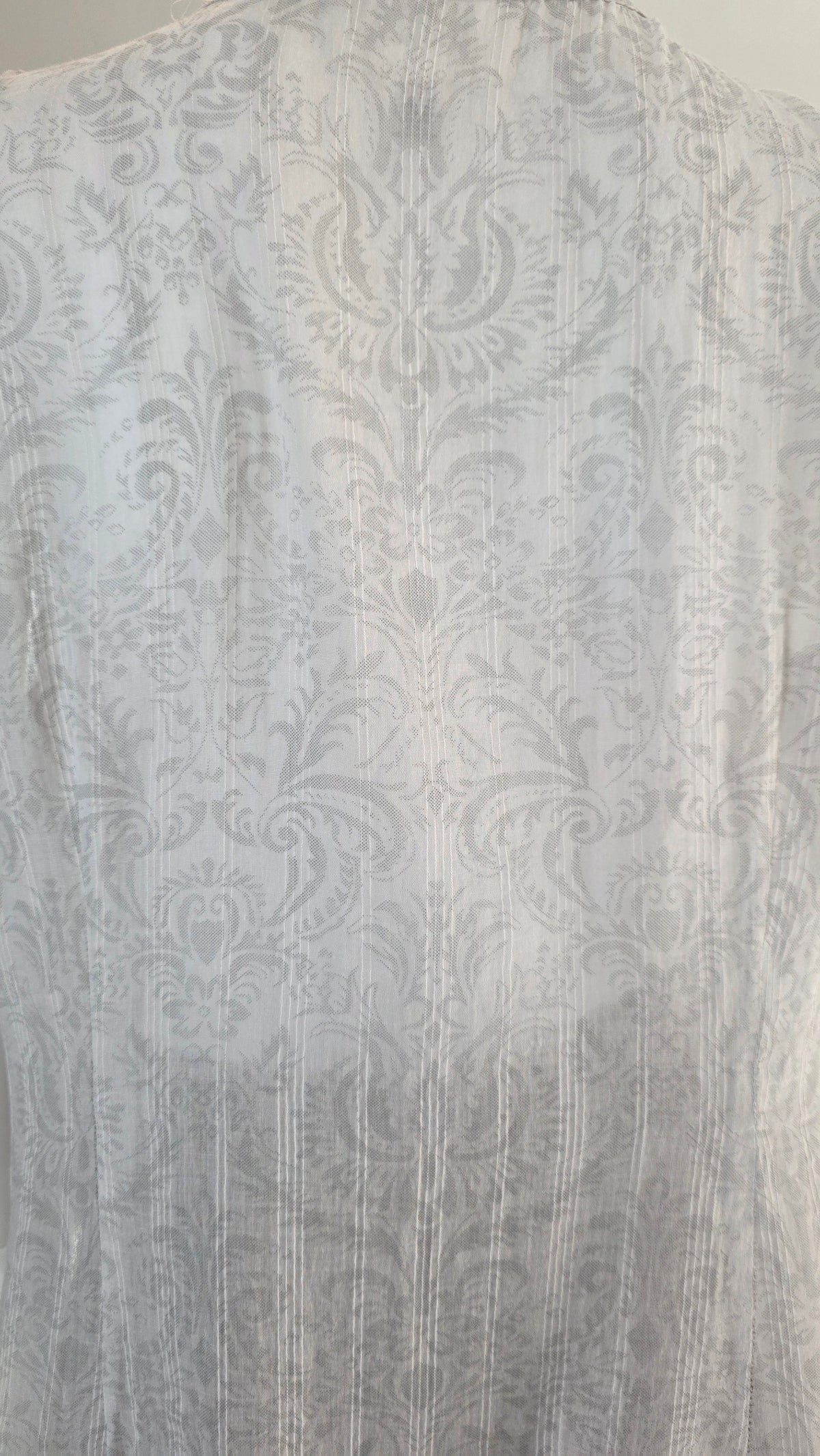 LOFT Petites Light Gray Paisley Lace-Ruffle Button-Front Blouse – Size 12P