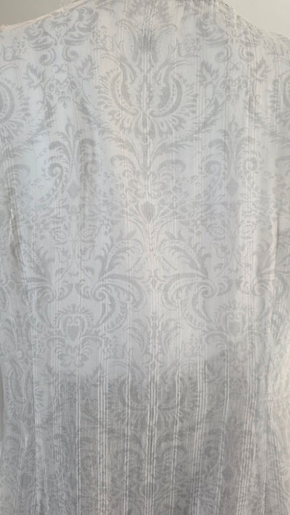 LOFT Petites Light Gray Paisley Lace-Ruffle Button-Front Blouse – Size 12P