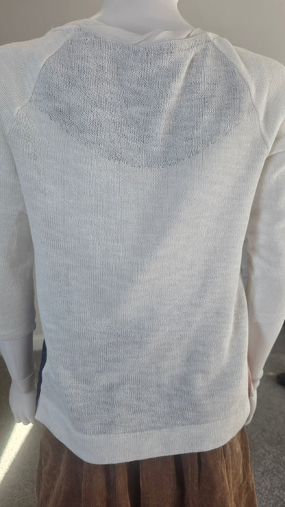 One September Cream Knit Top with Pleated Multicolor Stripes – Size XS