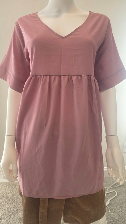 Zenana Outfitters Dusty Rose V-Neck Babydoll Tunic Top – Size 2XL