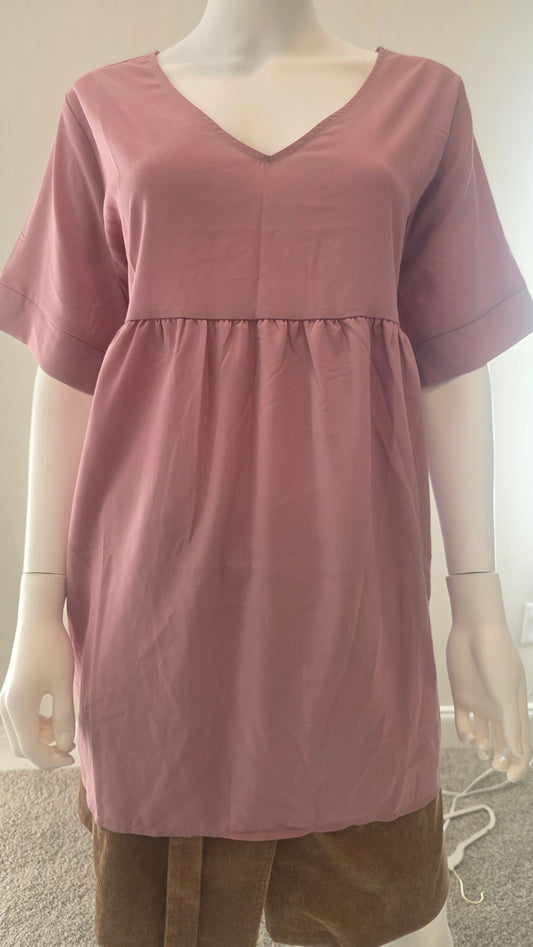 Zenana Outfitters Dusty Rose V-Neck Babydoll Tunic Top – Size 2XL