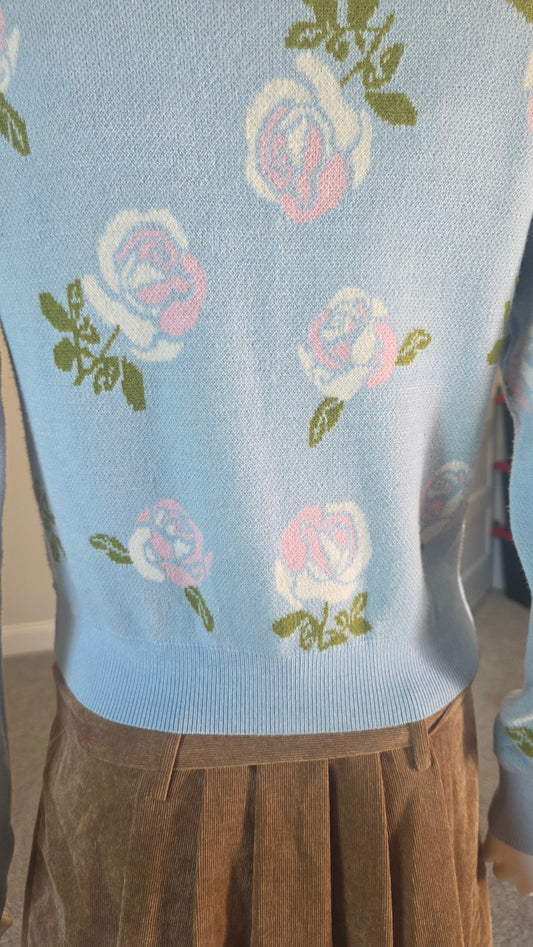 Willow & Wind Blue Floral Button-Front Cardigan – Size S