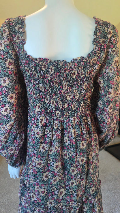 American Eagle Floral Smocked Mini Dress – Long Sleeve, Size XL