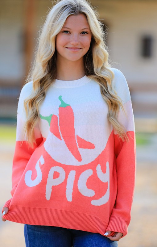 Spicy Pepper Graphic Sweater (Colorblock Knit Pullover)