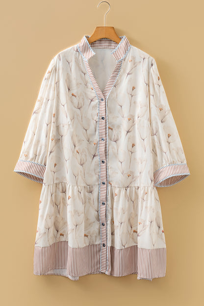 Floral Babydoll Dress with Striped Trim – Spring Boutique Button Down Dress