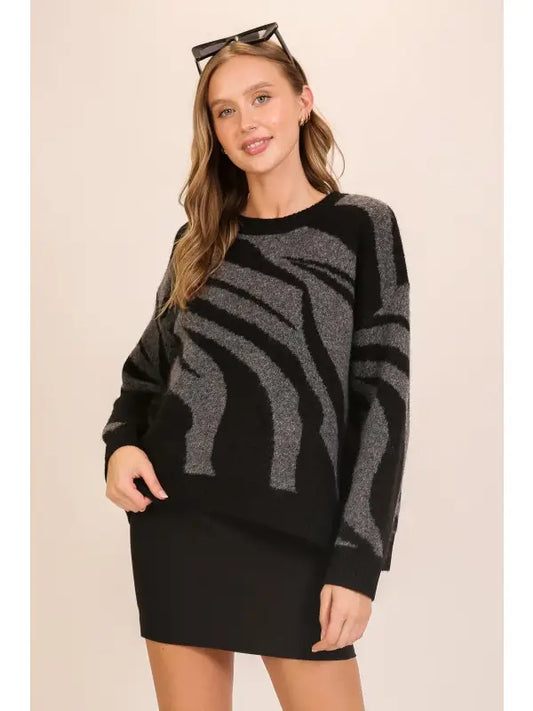 Zebra Stripe Oversized Sweater (Cozy Knit Pullover | 2 Colors)