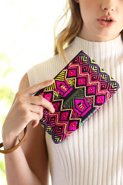 Serape Stripe Wristlet Clutch (Beaded Zip Pouch)