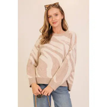 Zebra Stripe Oversized Sweater (Cozy Knit Pullover | 2 Colors)