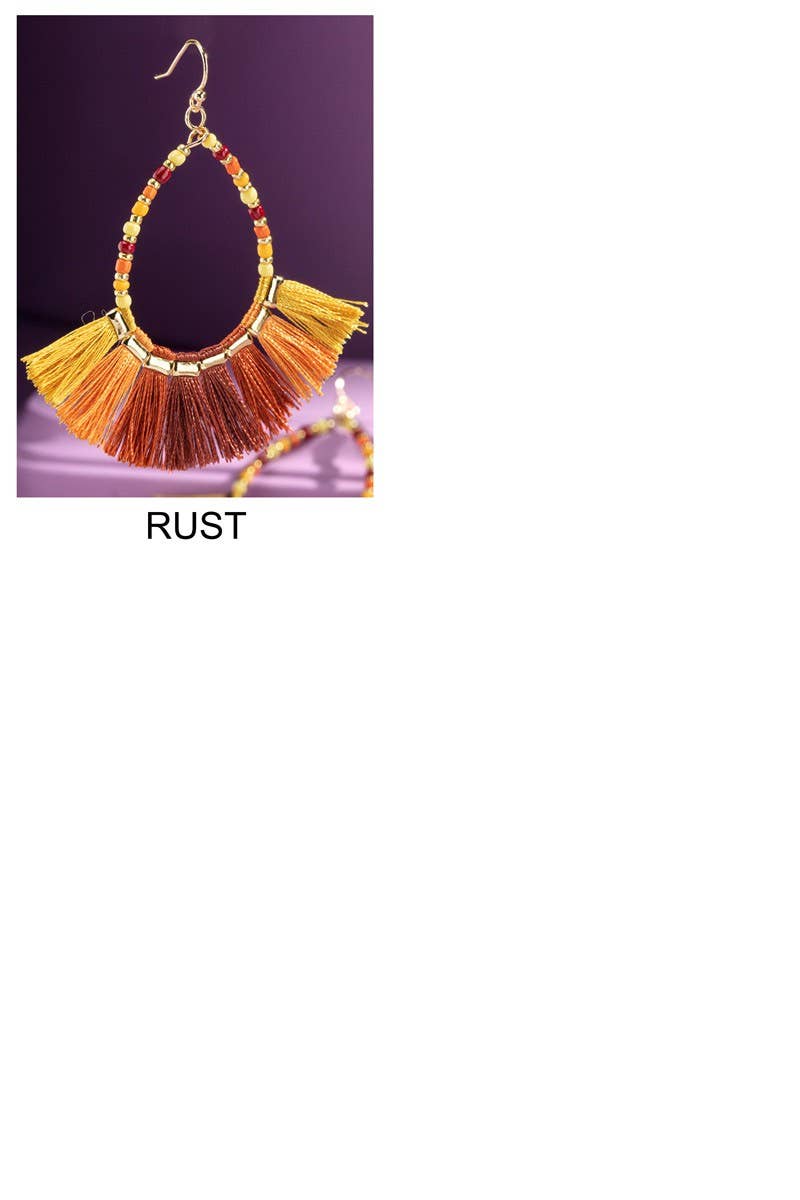 Beaded Tassel Hoop Earrings (Boho Fringe Statement)