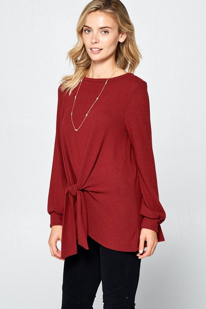 Stylish Burgundy Tie-Front Top | Cozy & Chic Women's Tunic