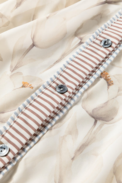 Floral Babydoll Dress with Striped Trim – Spring Boutique Button Down Dress