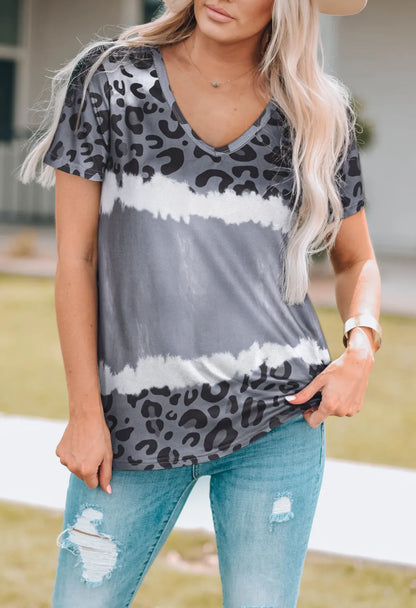 Leopard & Tie-Dye Contrast V-Neck Tee – Bold & Beautiful