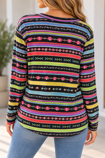 Urban Outfitters Colorful Striped Floral Henley Top – Size L