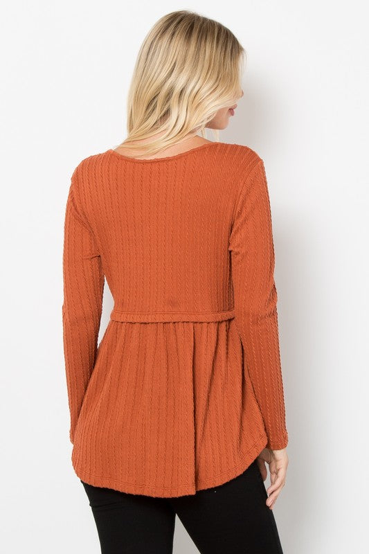 Rust Textured Babydoll Top - Cozy Chic Style