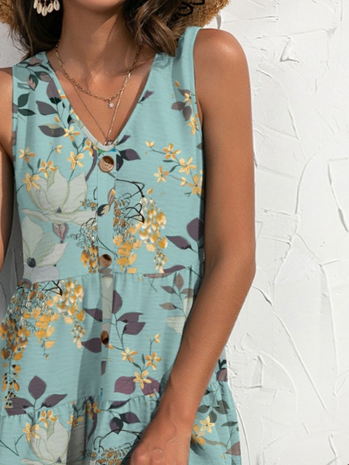 Tropical Button-Down Sleeveless Dress – Available in Navy and Air Force Blue