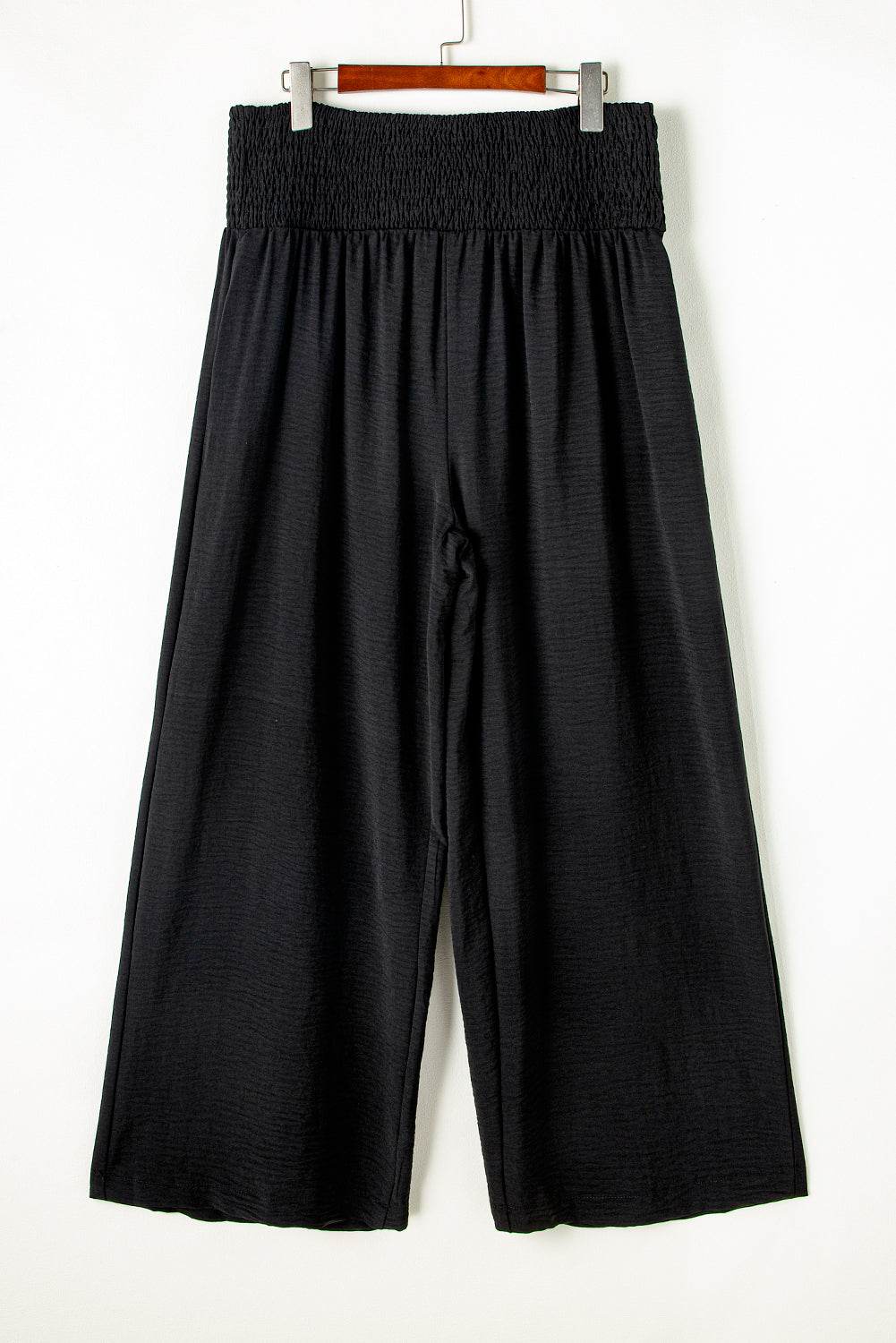 Black Smocked High-Waisted Wide-Leg Pants – Effortlessly Comfortable