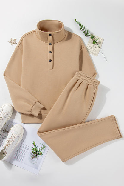 Beige Button-Up Lounge Set