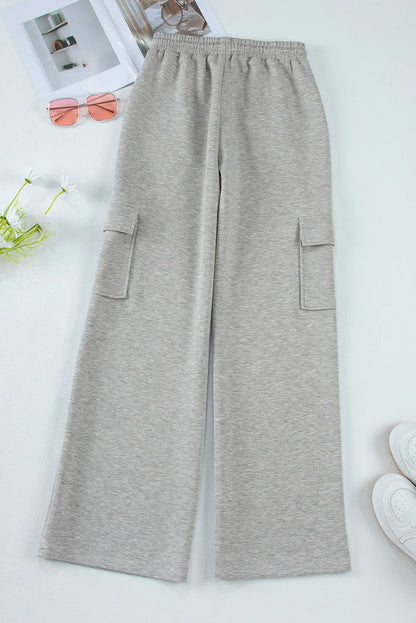 Wide-Leg Cargo Sweatpants with Drawstring