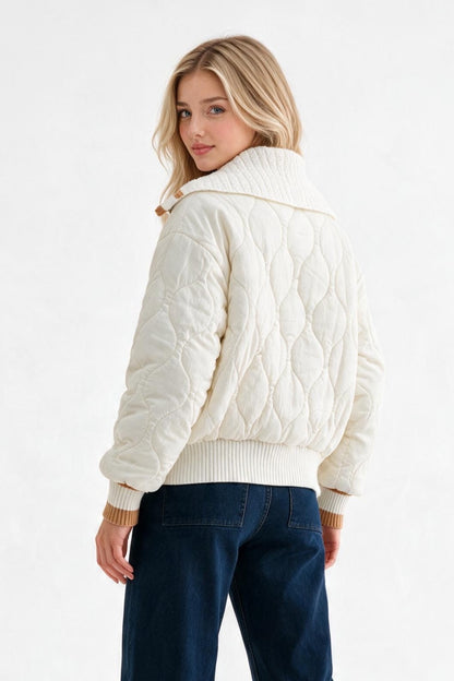 Camellia Luxe Quilted Cable-Knit Cardigan | Ivory & Camel