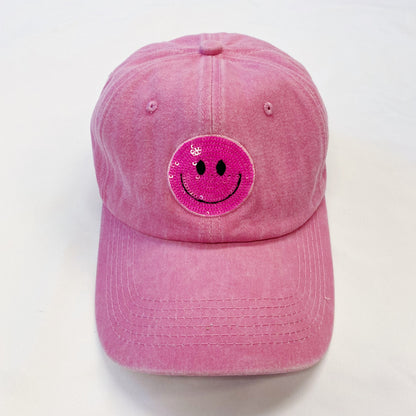 Sequin Smiley Face Baseball Cap (Washed Dad Hat | Multiple Colors)