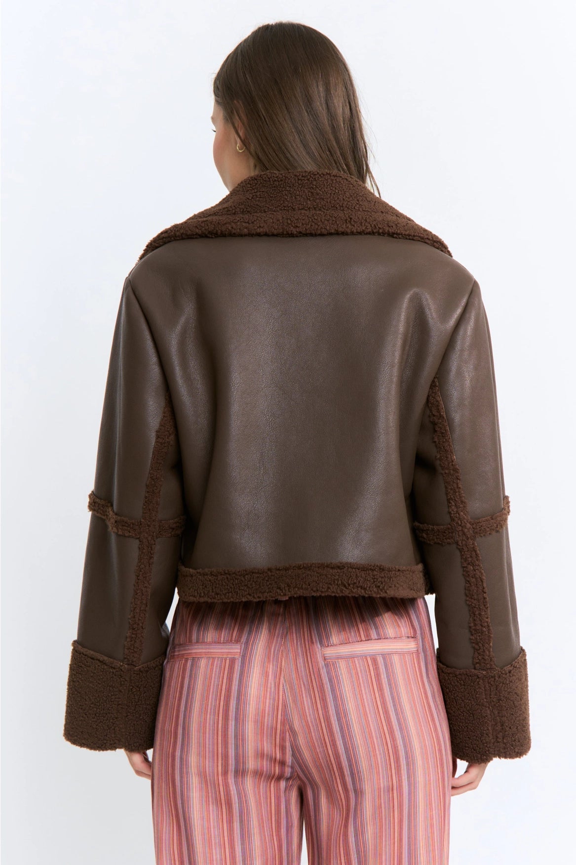 Camellia Luxe Faux Leather & Sherpa Jacket | Chocolate Brown