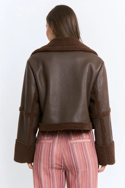 Camellia Luxe Faux Leather & Sherpa Jacket | Chocolate Brown