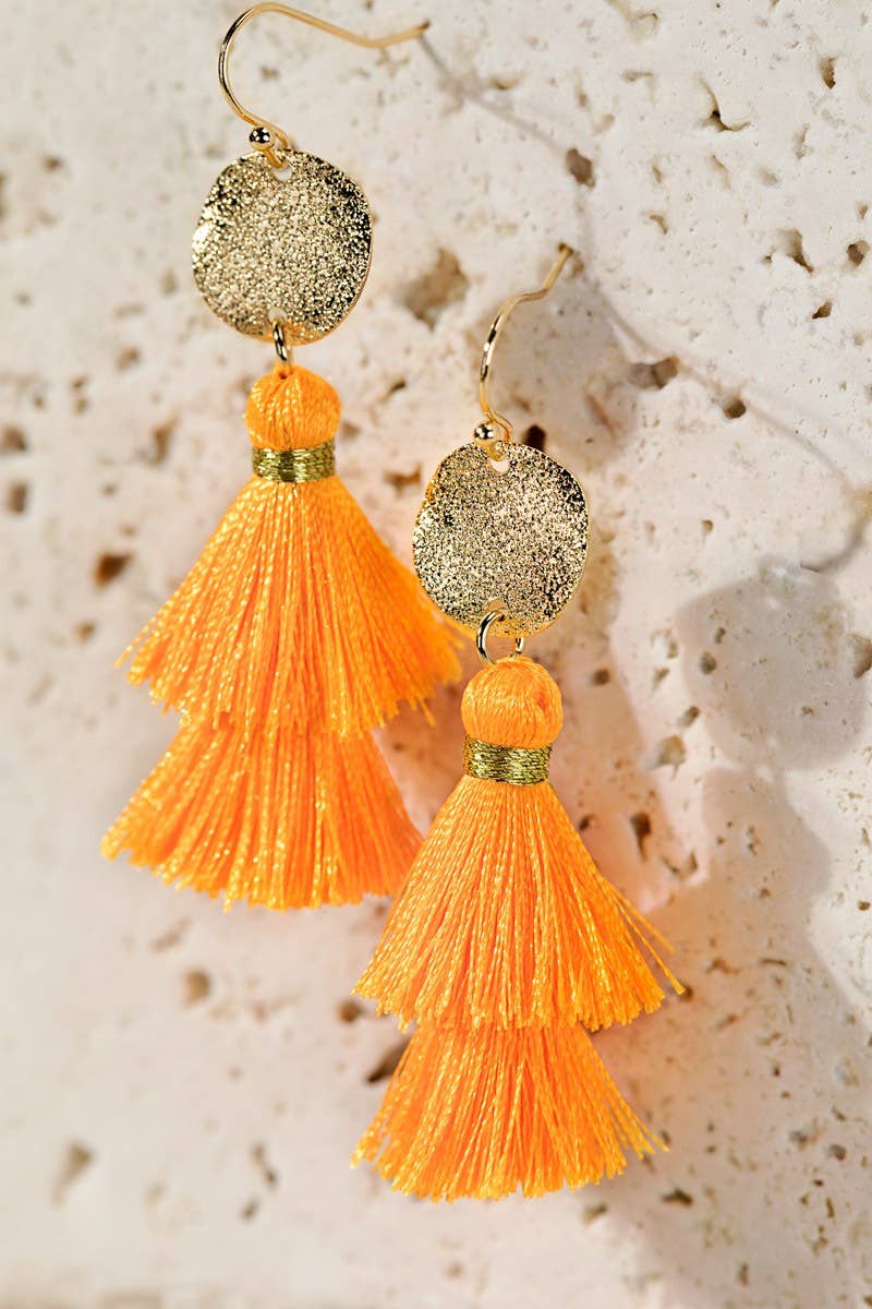 Tiered Tassel Drop Earrings (Gold Disc | 2 Colors)