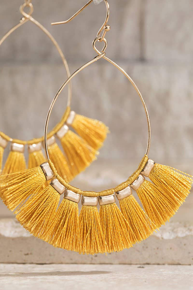 Tassel Hoop Drop Earrings (Boho Fringe Statement)