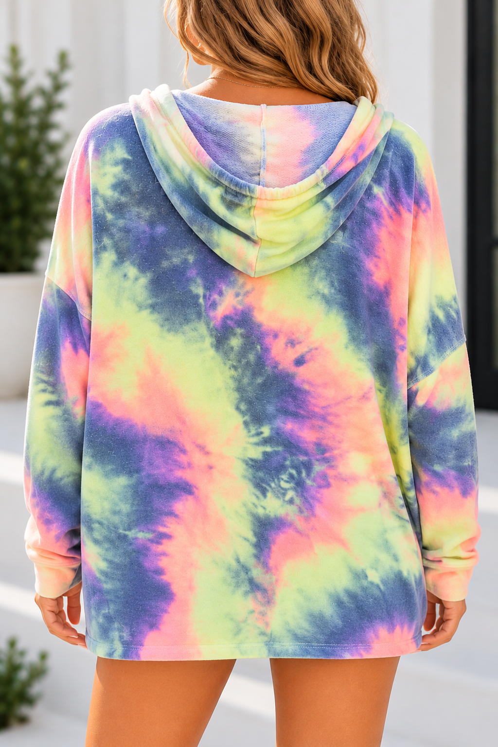 Pastel Tie-Dye Hooded Tunic Top – Colorful Casual Layer