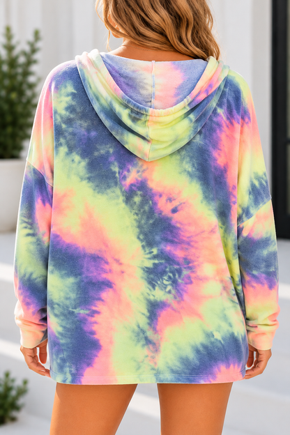 Pastel Tie-Dye Hooded Tunic Top – Colorful Casual Layer