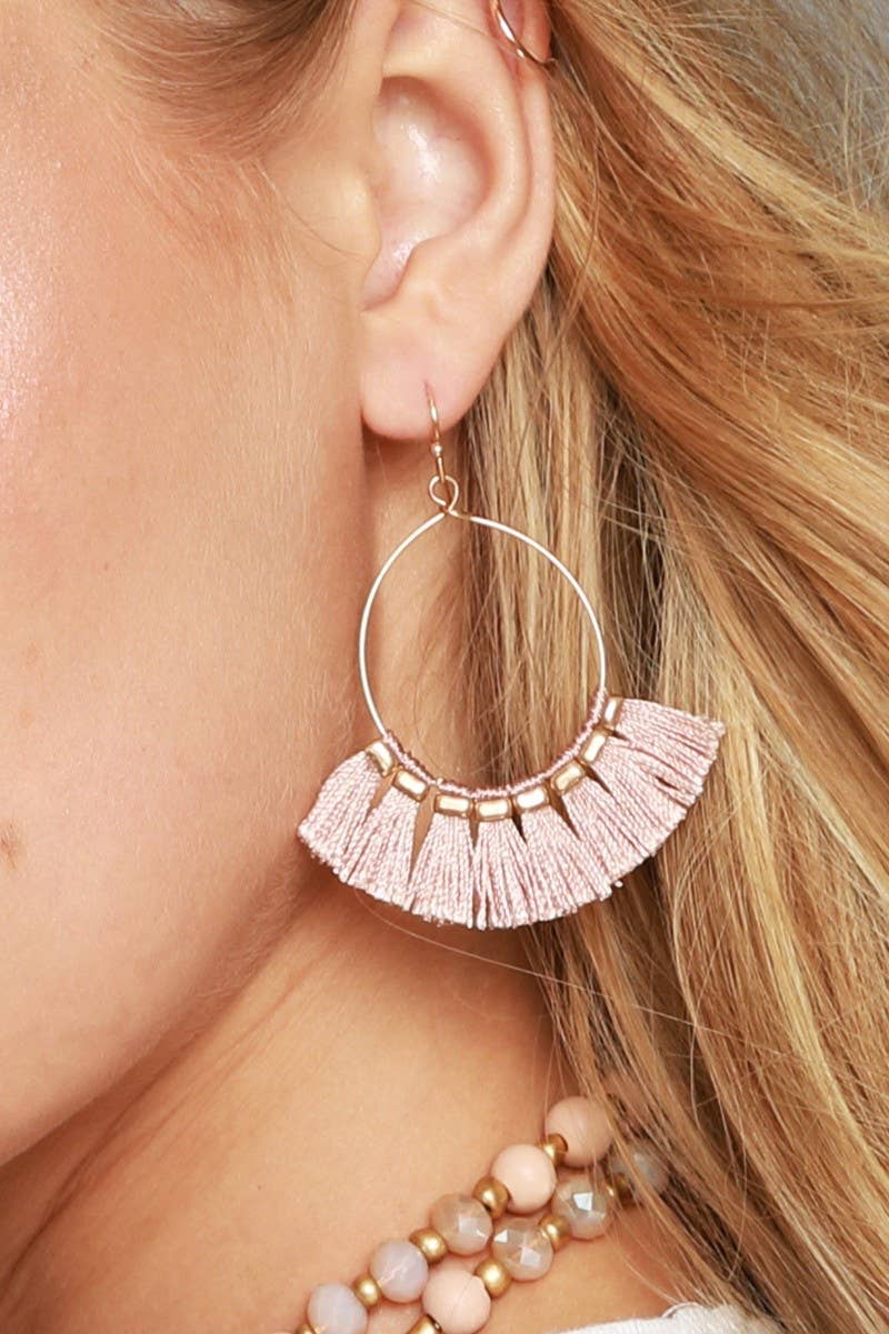 Tassel Hoop Drop Earrings (Boho Fringe Statement)