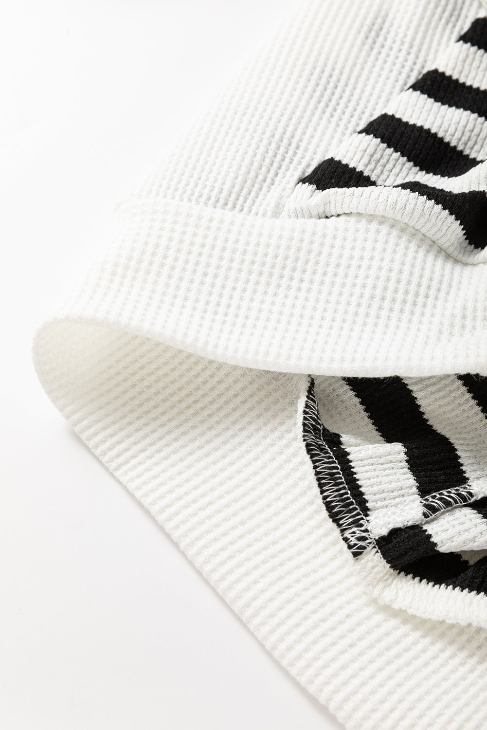 Black & White Striped Waffle Knit Hoodie – Oversized Casual Pullover