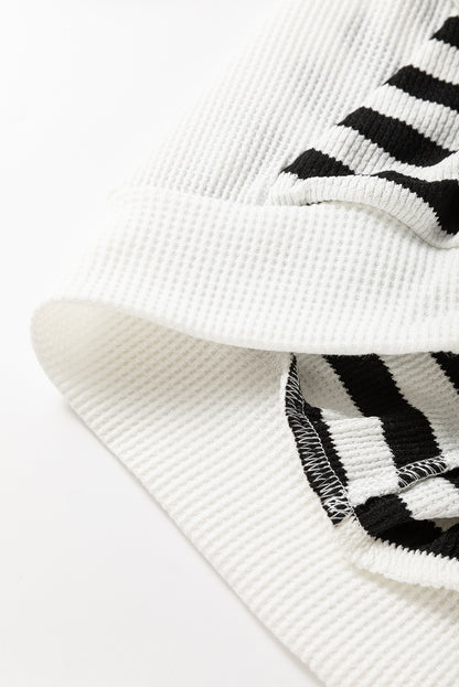 Black & White Striped Waffle Knit Hoodie – Oversized Casual Pullover