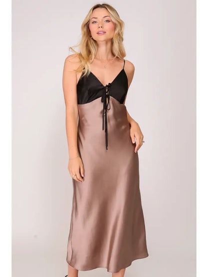 Smocked Satin Mini Dress (Mock Neck Balloon Sleeve)