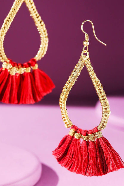Teardrop Tassel Drop Earrings (Gold Wrapped Hoop | 3 Colors)