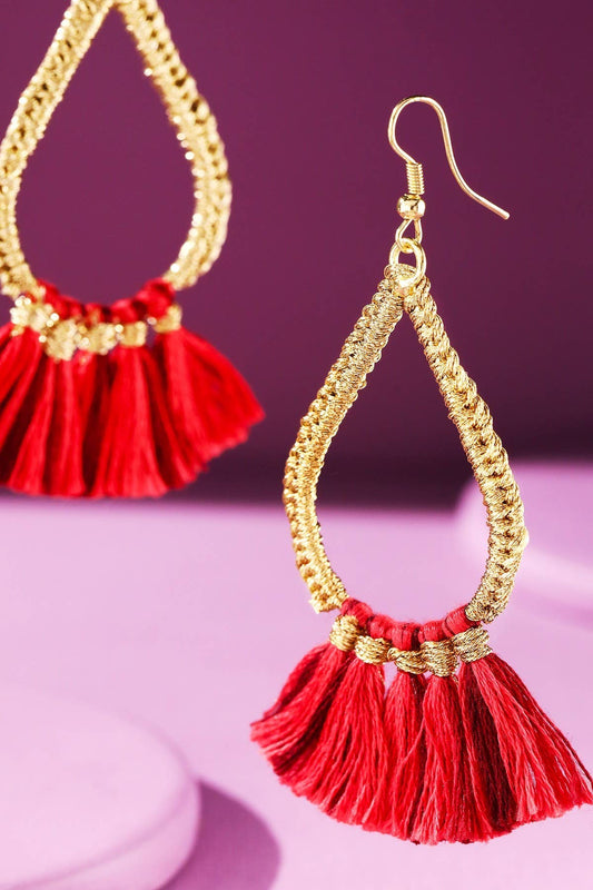 Teardrop Tassel Drop Earrings (Gold Wrapped Hoop | 3 Colors)