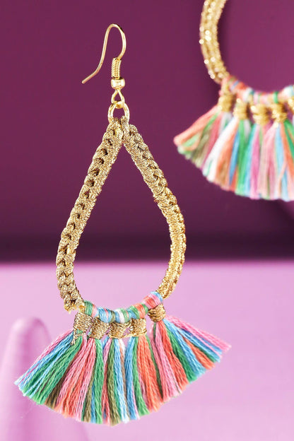 Teardrop Tassel Drop Earrings (Gold Wrapped Hoop | 3 Colors)