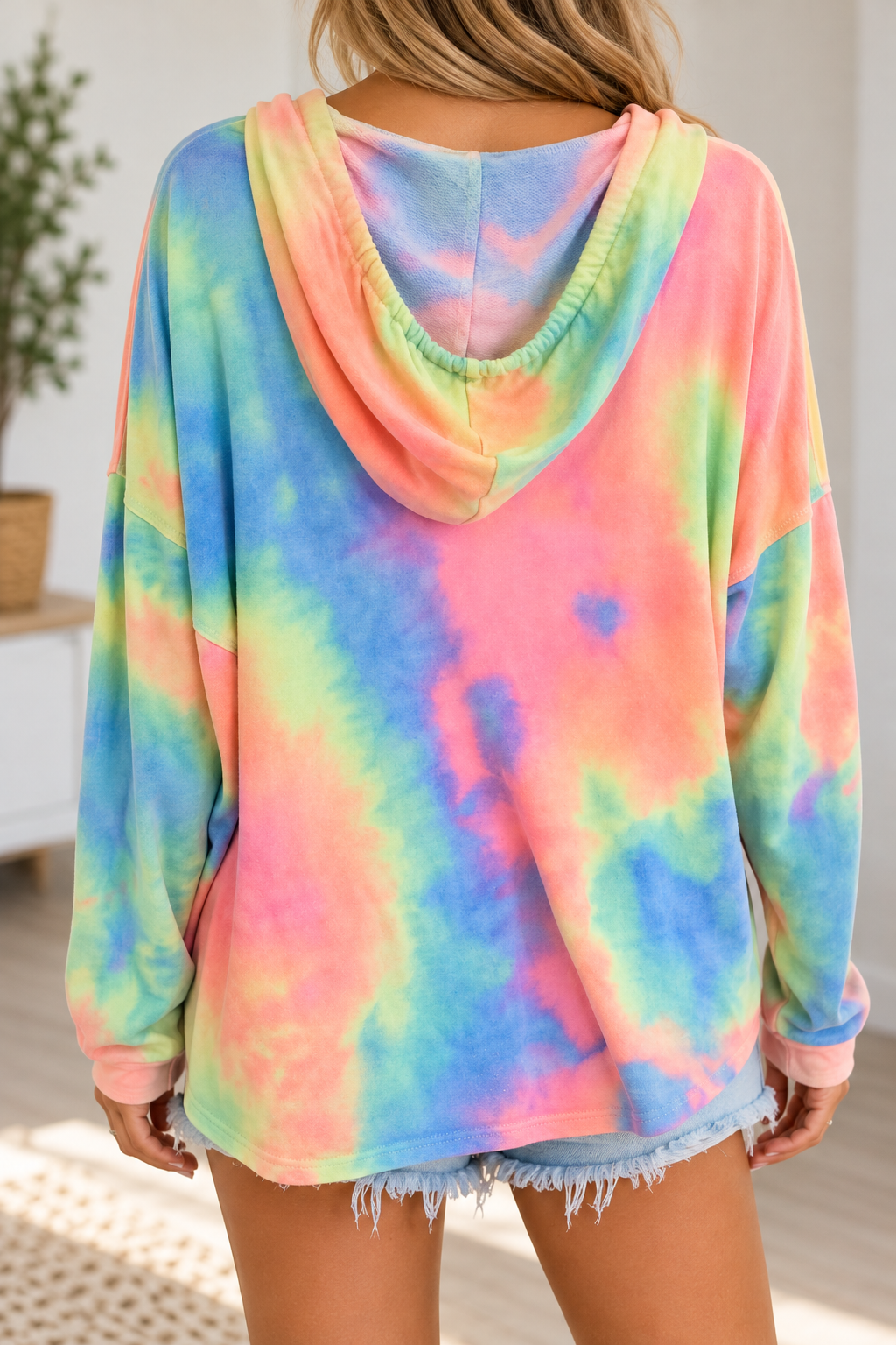 BIBI Pink Pastel Tie-Dye Hooded Top – Size Large