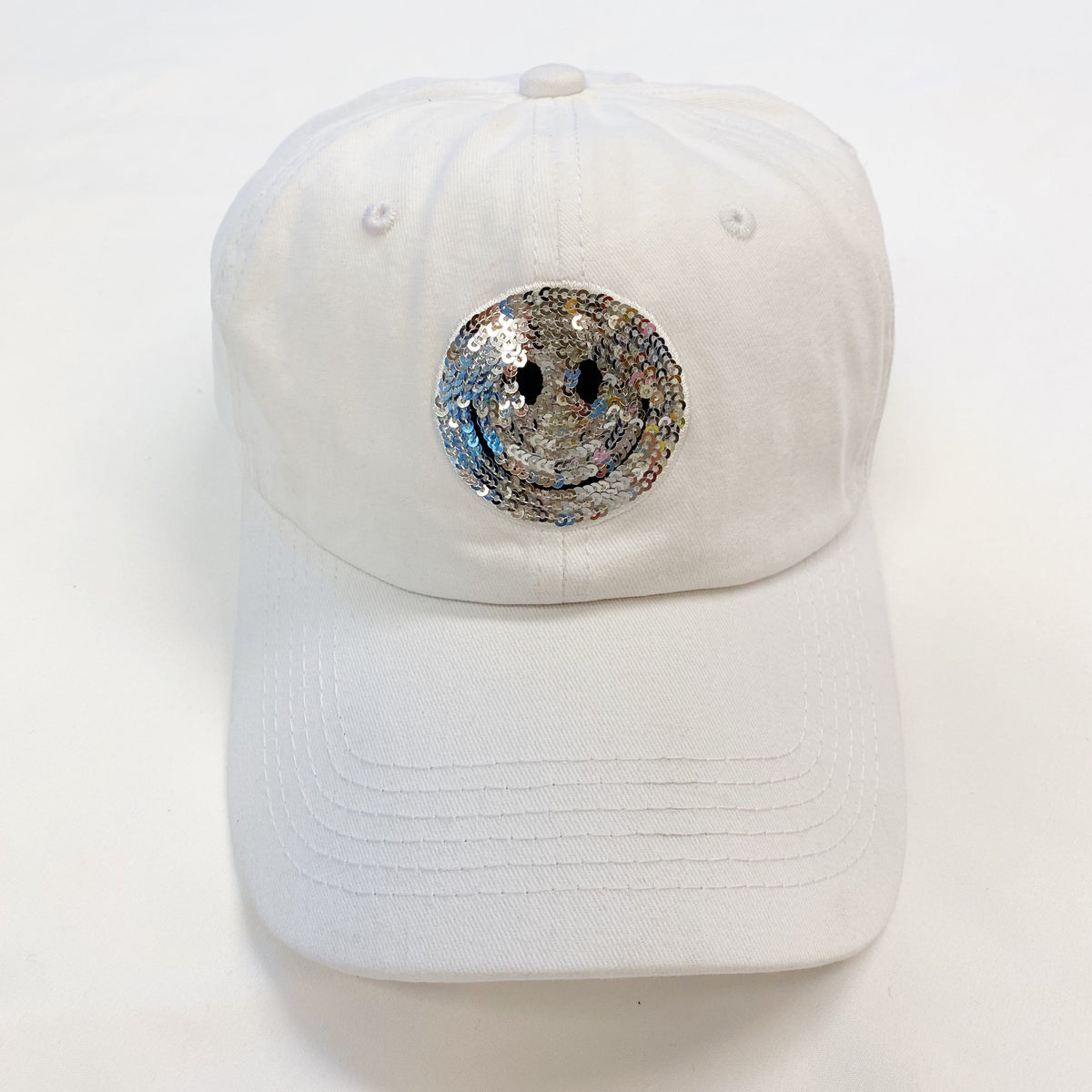 Sequin Smiley Face Baseball Cap (Washed Dad Hat | Multiple Colors)