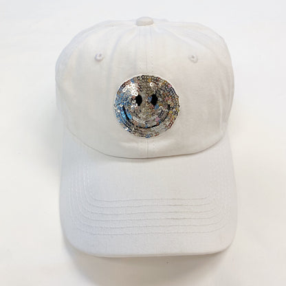 Sequin Smiley Face Baseball Cap (Washed Dad Hat | Multiple Colors)